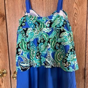 Catherines Blue Green Paisley One-Piece Swimsuit